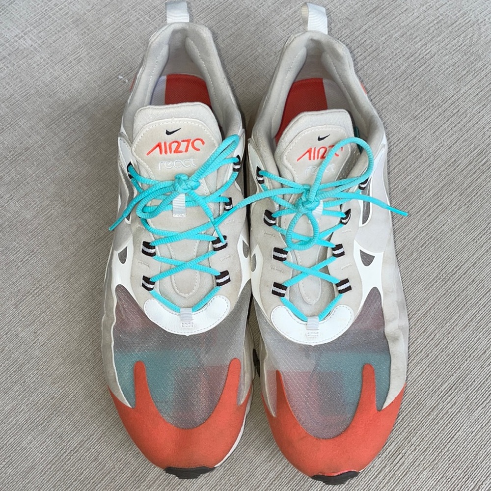 Nike Air Max 270 React Mid-Century Art Color Orange/Chalk/Aqua Laces Men’s Sz13